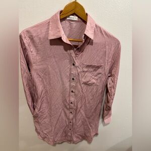 Paintcolors Womens collared button up shirt dress S pink long sleeve pockets EUC